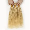 Rosyjskie 100 g ludzkie włosy splot 4 pakiety Brazylijskie peruwiańskie Malezji Indian Dziewicy 613 Blondynka Kinky Curly Hair Extensions3994820