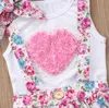 Baby Girls Outfits Love Heart Vest Floral Sling Skirt Headband 3pcs Set Floral Girl Clothes Sets Summer Kids Girl Clothing 2 Designs DHW2596