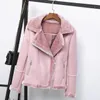 PU Faux Lamb Leather Jacket Women Faux Shearling Sheepskin Coats Thick Warm Winter Black Motorcycle Female Overcoat