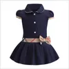 Einzelhandel Baby Mädchen Prinzessin Kleid Kinder Revers College Stil Bowknot Kurzarm Plissee Polo Shirt Rock Kinder Sommer Casual Kleider