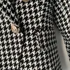 Nieuwe Top Kwaliteit Originele Ontwerp vrouwen Klassieke Houndstooth Double-Breasted Blazer Slanke Jas Metalen Gespen Blazer pak kraag uitloper