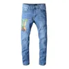 Fashion- Designer Jeans Distressed zipper Hole Jeans High Quality Casual Jeans Men Skinny Biker Pants Blue Size 28-40