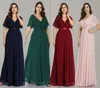 Plus Size Pink Prom-klänningar Long Ever Pretty V-hals Chiffon A-Line Robe de Soiree Navy Blue Formal Party Gowns for Women