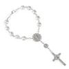 Katholische Rosenkranz Gebetsperlen Armbänder Gold Silber Spitze Glas Imitation Perle Jesus Kreuz Statement Armband Frauen Schmuck