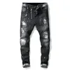 Mäns Hight Street Ripped målade jeansbyxor med hål Streetwear Distressed Denim Trousers Black Printed Jeans