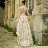 Muhteşem Yüksek Düşük Sheer Geri Gelinlik Modelleri 3D Çiçek Kristal Boncuk Akşam Parti Elbise Illusion Organze Kadın Özel Durum Elbise