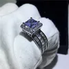 Anel de corte vintage 925 prata esterlina princesa corte 5a pedra cz anéis de banda de casamento de noivado para mulheres joias gift253b