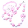 أحدث تصميم لطيف الوردي القوس necklaceBracelet عقال 3 قطع مجوهرات مجموعة الصغار الفتيات bubblegum طفل أطفال مكتنزة قلادة مجوهرات مجموعة