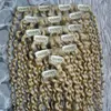 Blonde Kinky Curly Clip In Human Hair Extensions Brazilian Remy Hair 100% Human Hair 7 Pieces/Set 100g Clip Ins