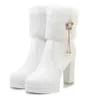 Hot Sale- white fur boots platform high heels ankle booties luxury women designer boots