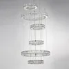 Lampadario di cristallo a LED moderno di lusso a 6 anelli che illumina lampade da soffitto rotonde per scale interne lunghe