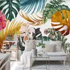 Moderne Photo Wallpaper 3D Aquarelle d'or Plantes Feuilles Fleurs Peinture murale Salon Salle à manger toile imperméable Chambre Peintures murales