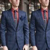 British Mens Wedding Tuxedos Classic Plaid Peaked Lapel Groom Pants Suits Fashion Man Blazer Jackets 2 Pieces