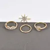 4pcs / set vintage Love Moon Knuckle Anneaux pour les femmes Boho Geometric Crystal Midi Finger Ring