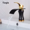 Rubinetto per lavabo singolo maniglia nero oro ottone cascata bacino miscelatore rubinetto caldo freddo rubinetti per il bagno lavandino cascata rubinetto scarico
