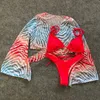 2021 Sexy drie stukken Bikini Set Bell Sleeve Bikini Cover Up Swimwear Vrouwen zwempakprint badpak strandkleding zwempak 210305