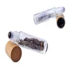100pcs/lot Empty 10ml Natural Gemstones Essential Oil Roller Ball Bottles Transparent Glass With Bamboo Lid Caps
