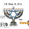 H&D Hanukkah Hand Painted Enamel Candle Holder Chanukah Menorah Temple Hexagonal Star of David Candlesticks 9 Branch Home Party Y200109