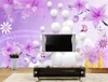 Fantaisie violet fleurs 3D TV fond mur papier peint moderne pour salon
