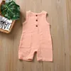 Kids Designer Clothes Baby Big Pocket Rompers Infant Button Cotton Jumpsuits Child Summer Solid Round Collar Bodysuit Newborn Onesies AYP598
