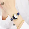 Shengke Women Fashion Blue Quartz Watch Lady Leather Watchband High Quality Casual Waterproof Wristwatch Gift for Wife With Box2166461611