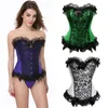 Dames Kant Ruffle Corset Top Sexy Floral met Bows Lace-up Overbust Busiter Plus Size Afslanken Taille Cincher Body Shapewears