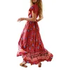 Mulheres Long Maxi Vestidos Verão Bohemian Sexy V-Pescoço De Manga Curta Floral Imprimir Vestido Feminino Praia Vintage Boho Vestido