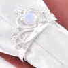 6ピース/ロットラッジーシン母親の休日の穏やかな丸い白い火災オパール宝石925スターリングシルバーメッキロシアカナダアメリカの結婚式のクラウンリング