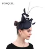 ウェディングネイビーの魅力者ヴィンテージループ帽子エレガントな女性教会機会装飾ミリーズブライドヘアアクセサリーsyf491457584
