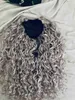 Silvergrå Curly Real Human DrawString Ponytail Hairpiece Salt och peppar Naturliga höjdpunkter Grå hårförlängning 120G 14inch9406116