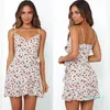 Fashion-2020 Impressão de Novo Cross-border V-Neck Sexy Halter Dress Floral Floral Floral Cintura Plissada Vestido