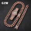 New Fashion Personalized 20mm Gold Blingbling Mens Cuban Link Chain Necklace Bracelet Watch Set Hip Hop Rapper Jewelry Gifts for M321U