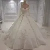 Роскошные кружевные бальные платья свадебные платья с длинным рукавом свадебные платья развертки поезд аппликационные бусы на заказ плюс размер свадебное платье