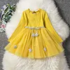 New Spring Autumn Baby Girls Dress Kids Long Sleeve Lace Tulle Stars Princess Dress Children Casual Dresses 14555