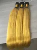 Färgade ombre jungfruliga hårbuntar affärer 3 st rak 9a svart och gult hår weft weaves4615154