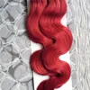 Hot Sales Red Remy Hair Extensions PU Hudväftband i Human Hair Extensions Grade 7a Virgin Brasilianska Body Wave Tapes In / On Hair Extensio