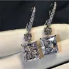 Victoria Luxury Jewelry 925 Sterling Silver Princess Cut White Topaz Platinum Plated CZ Diamond Dangle Earring Women Bridal Hook E295b