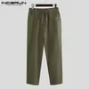 INCERUN Streetwear Uomo Pantaloni casual solidi Moda Joker Pantaloni a gamba dritta Cotone Lino Pantaloni sportivi da uomo in vita elasticizzata Joggers1