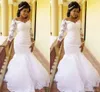 Nigerian African Plus Size Mermaid Wedding Dresses Off Shoulder Appliques Sequined Long Sleeves Sweep Train Arabic Bridal Gowns Vestidos