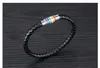 Nouveau créateur de mode à la mode simple titane arc-en-ciel tressé en cuir véritable aimant hommes bracelet bracelet noir 20.5 cm