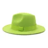 ورأى صوف أخضر ليموني بلون الجاز قبعات فيدورا بشريط شريطي للنساء والرجال بحافة واسعة قبعة حفلات زفاف بنما تريلبي