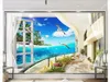 Costume 3d murais de fotos parede de fundo sofá quarto com vista mar árvore casa decoração papel de parede praia mediterrânica de coco quarto vivo