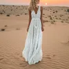 Vestido de mulher maxi boho de bolinhas brancas sem mangas vestido solto até o chão vestidos de praia vintage com decote em V sexy vestido de festa de verão