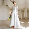 Half Sleeves Satin Wedding Dresses 2020 Scoop Neck Beach Wedding Gown Ivory White Simple Bride Dress