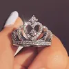 Recién llegado, anillo de dedo con diamantes de imitación y corona para mujer, anillo de corona de cristal ostentoso, accesorios de joyería de moda