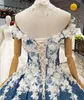 Luxury Sequined Prom Dresses Off The Shoulder Ruffles 3D Floral Appliques Pearls Special Occasion Dress Evening Wear Custom Made Pageant