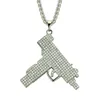 Hanger kettingen heren pistool zirkoon ketting zilver roestvrijstalen bling hiphop sieraden accessoires 76cm1