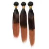 # 1B 4 30 Ombre capelli umani Fasci e chiusura 3 Tone estensioni dei capelli castano dorato Ombre brasiliani tessono Bundles capelli umani con chiusura