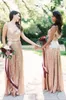Nieuwe roségouden pailletten bruidsmeisje jurken lange spaghetti -riemen cowl achter vloer lengte formele jurken bruiloft gastenjurk op maat gemaakt