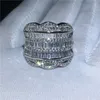 Vecalon Luxo Grande Anel 925 Sterling Prata T Forma Diamante CZ Noivado Casamento Anéis de Casamento Para As Mulheres Homens Dedo Jóias